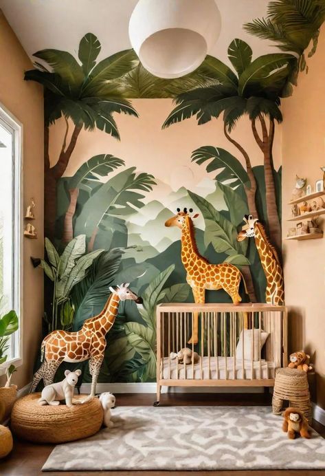 Modern Jungle Nursery, Jungle Theme Nursery For Boys, Tarzan Nursery, Baby Boy Bedroom Ideas Nurseries, Safari Room Kids, Nursery Ideas Safari, Jungle Theme Playroom, Jungle Nursery Theme Boy, Jungle Toddler Room