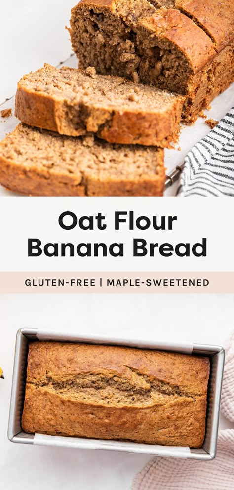 This oat flour banana bread is the BEST gluten-free banana bread recipe! It's moist, fluffy, naturally sweetened with maple syrup and comes together quickly. Oat Banana Bread, Oat Flour Banana Bread, Banana Oat Bread, Gluten Free Banana Bread Recipe, Oatmeal Banana Bread, Oat Flour Recipes, Bird Food Recipes, Banana Bread Loaf, Flours Banana Bread