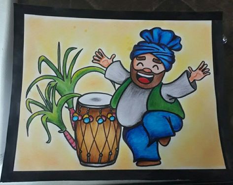 Lohri school project - sikh festival drawing Baisakhi Drawing Ideas, Happy Lohri Drawings, Baisakhi Drawing For Kids, Baisakhi Festival Drawing, Lohri Drawing Ideas, Lohri Drawing For Kids, Lohri Festival Drawing, Baisakhi Drawing, Punjabi Drawing