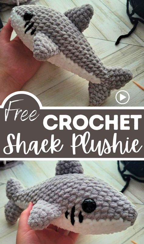 Kawaii, Crochet Plush Beginner, Crocheted Shark Pattern Free, Crochet Animal Video Tutorials, Crochet Plushies Shark, Crochet Shark Amigurumi, Velvet Crochet Animal Patterns, Shark Plush Crochet, Sea Amigurumi Free Pattern