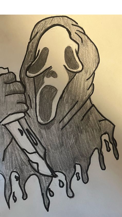 Hand drawn art Drawing Ghost Face, Ghost Face Drawing, Drawing Ghost, Ghost Face, Ghost Faces, Hand Art Drawing, Horror Art, Face Drawing, Hand Drawn