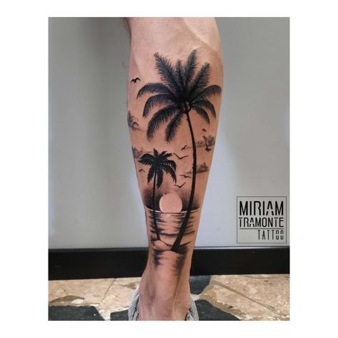 340+ Beach Tattoo Designs (2023) - TattoosBoyGirl Calf Tattoo Men, Back Of Leg Tattoos, Tree Tattoo Men, Tropical Tattoo, Tattoo Artist Tattoo, Lion Tattoo Sleeves, Sunset Tattoos, Palm Tattoos, Artist Tattoo