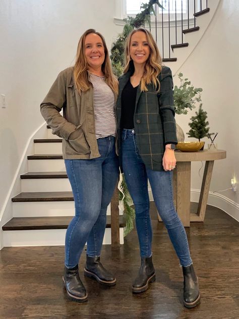 Chelsea Boot Outfits on Two Body Types - Merrick's Art Chelsea Boots Wide Calves, Black Chelsea Ankle Boots Outfit, Chelsea Boot Flare Jeans, Dm Chelsea Boots Outfit, Minimalist Chelsea Boots, Olive Green Chelsea Boots Outfit, Fall Outfits Women With Boots, Chelsea Boots Outfit Midsize, Fall 2023 Boots Outfit