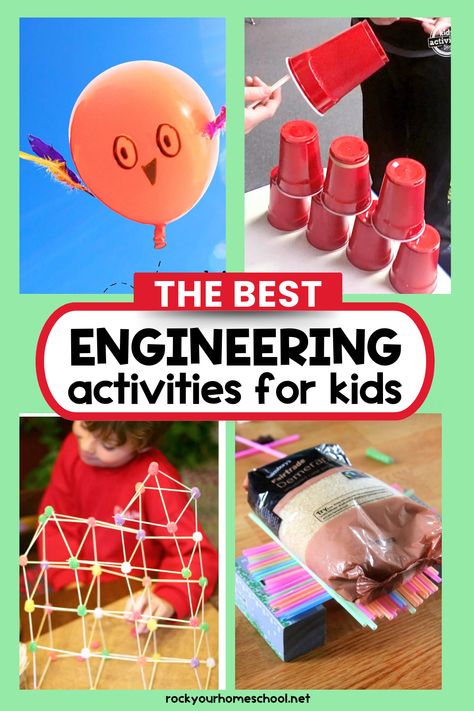 4 examples of engineering activities for kids with frugal materials and DIY ideas. Montessori, 1st Grade Engineering Activities, Construction Stem Activities, Engineering Stem Activities For Kids, Engineering Challenges For Kids, Preschool Engineering Activities, Building Challenges For Kids, Easy Stem Activities For Kids, Engineering Projects For Kids