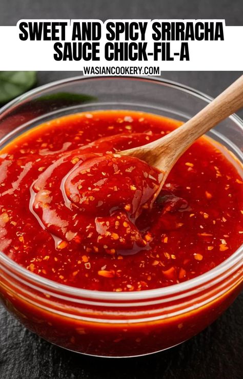 Sweet And Spicy Sriracha Sauce Chick-fil-A Recipe - Wasian Cookery Chick Fil A Sweet And Spicy Sriracha, Sweet And Spicy Sriracha Sauce, Sriracha Dipping Sauce, Sriracha Sauce Recipe, Sauces For Chicken, Chick Fil A Recipe, Siracha Sauce, Sriracha Recipes, Salad And Fries