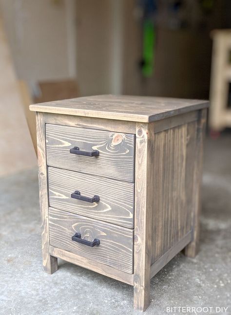 3 Drawer Nightstand | Diy Farmhouse Nightstand Plans, Diy 3 Drawer Nightstand, Diy Nightstand Plans, Wooden Night Stand, Beer Safe, Diy Dresser Plans, Nightstand Diy, Nightstand Plans, Dresser Plans