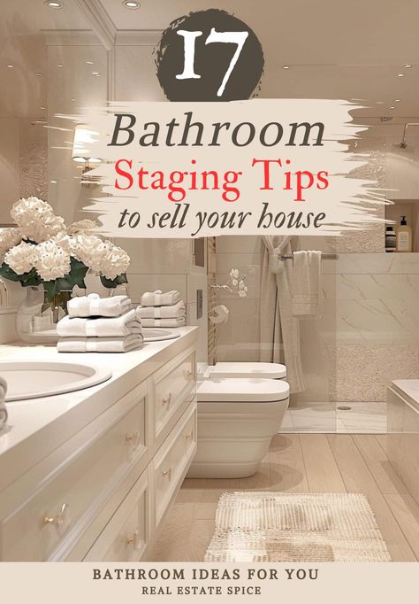 The Best Bathroom Staging Tips To Sell Your House Staging Bathroom Towels, Master Bath Staging Ideas, Older Bathroom Decor Ideas, Staging A Bedroom To Sell House, Staging House For Sale Pictures, Home Staging To Sell, Home Staging Bathroom, Erin Napier Bathroom, Staging Bathroom To Sell