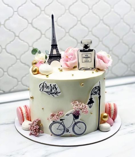 Paris Theme Birthday Cake, Paris Cake Topper, Paris Themed Birthday Party Decoration, Paris Cake Ideas, Paris Theme Cake, Parisian Cake, Paris Birthday Cakes, Birthday Cake For Women Simple, Bolo Paris