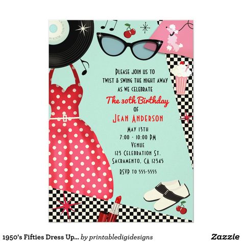 Fifties Party, Pin Up Party, 50s Theme, 50s Theme Parties, Sock Hop Party, Fifties Dress, Rockabilly Party, Themed Wedding Invitations, Retro Birthday