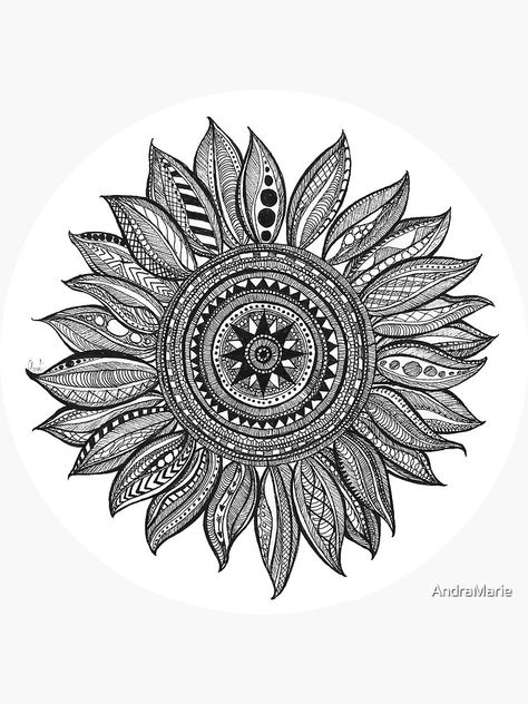 Zentangle Sunflower, Girl Stomach Tattoos, Sunflower Sticker, Stomach Tattoos, Elegant Prom, Elegant Prom Dresses, Small Pen, Sunflower Design, Doodle Drawings