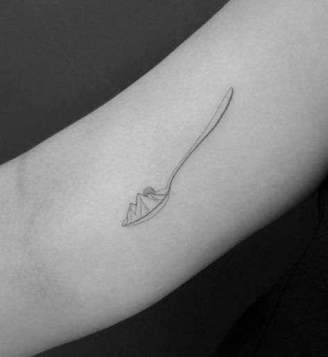 Spoon Theory Tattoo, Spoon Tattoo, Sugar Tattoo, Cooking Tattoo, Culinary Tattoos, Little Prince Tattoo, Inner Arm Tattoos, Tattoo Aesthetic, Mountain Lover