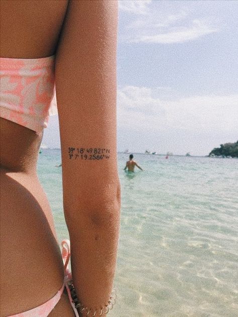 One Thing At A Time Tattoo, Meaning Full Tattoos, Woman Tattoo Ideas, Coordinates Tattoo, Woman Tattoo, Elbow Tattoos, Inspiration Tattoos, Arm Tattoos For Women, Discreet Tattoos