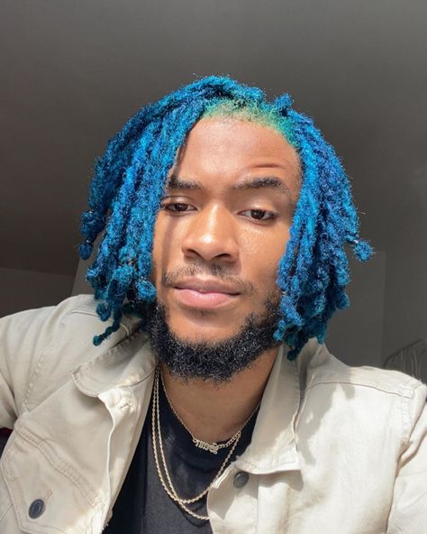 Sean 🗽 on Instagram: “Color still growing on me I can’t front... #menslocstyles #locstyles�” Blue Locs Men, Blue Locs, Blue Dreads, Locs Styles, Teal Hair, Dyed Hair Inspiration, 4c Hairstyles, Loc Styles, Dream Hair