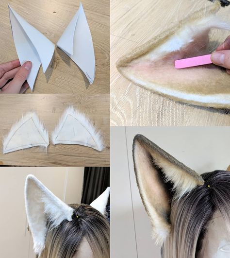 Cat Ears Sewing Pattern, Wolf Ears Diy, Wolf Diy Costume, Fursuit Tail Pattern, Wolf Costume Diy, Therian Crafts, Halloween Wolf, Ears Cosplay, Fursuit Tutorial