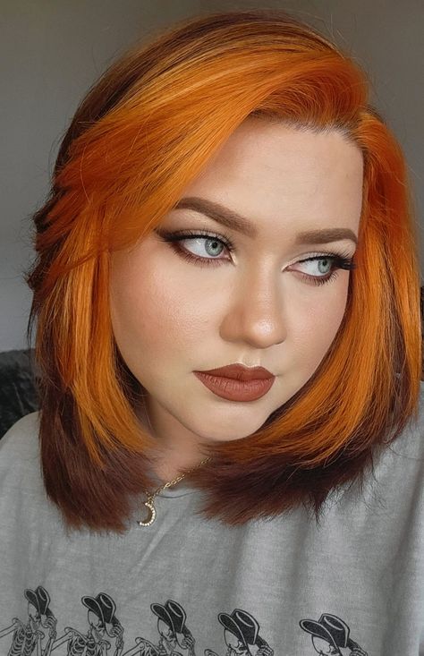 Orange copper hair and warm fall makeup