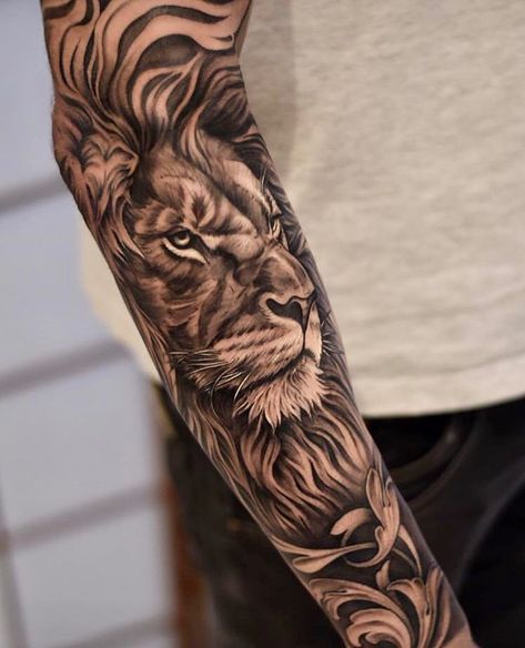 Inner Arm Lion Tattoo, Forearm Tattoo Men Sleeve Lion, Lion Tattoo Upper Arm, Lion Tattoo Design Forearm, Inner Arm Tattoo For Men Upper, Lion Forearm Tattoo For Men, Lion Tattoo Design Male Arm, Tato Back, Lion Tattoo Forearm