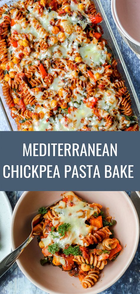 Simple Healthy Vegetarian Recipes, Chickpea Bake, Chickpea Pasta Recipe, Mediterranean Baked Pasta, Chickpea Casserole Recipes, Chickpea Main Dish, Chickpea And Pasta Recipes, Chickpea Casserole, Chicken Chickpea Pasta Recipes