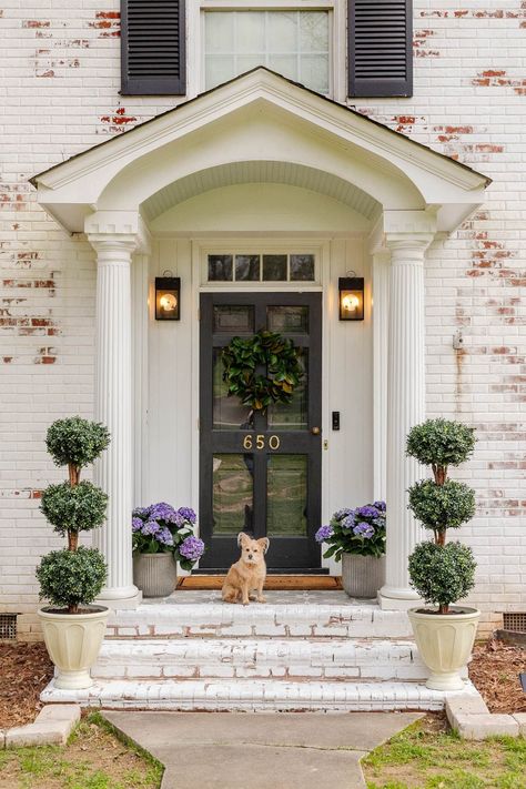 6 ways to add instant curb appeal in a day with these DIY small front porch ideas on a budget with paint, plants, and decor. Small Front Porch Steps, Front Stoop Ideas, Faux Outdoor Plants, Painted Porch Floors, Veranda Design, Small Front Porch Ideas, Porch Ideas On A Budget, Front Stoop, Porch Plants