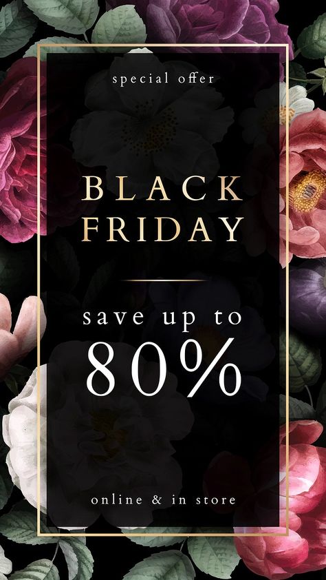 Floral  mobile phone wallpaper vector | premium image by rawpixel.com / Aew Black Friday Wallpaper, Watercolor Pattern Background, Floral Mobile, Nice Poster, Frame Story, Deer Head Silhouette, Black Friday Fashion, Business Ads, Black Friday Poster