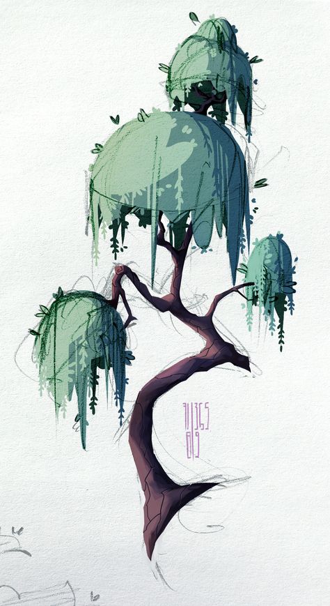 ArtStation - Trees, Anastasia Walker Drawing Settings Ideas, Green Environment Drawing, Tree Drawing Digital, Landscape Art Ideas, Nice Backgrounds, Environment Illustration, Bedroom Mural, Environment Reference, Seni Dan Kraf