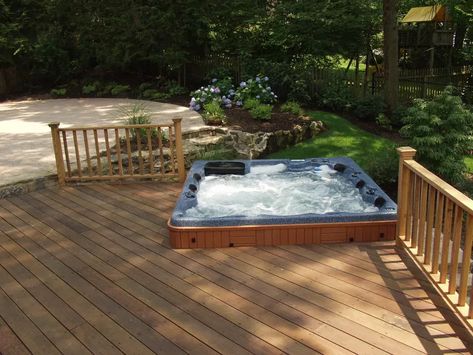 Do you like Hot Tubs on a deck or built in? | Hometalk Backyard Patio With Hot Tub, Covered Patio Makeover, Patio With Hot Tub, Hot Tub Deck Design, Hot Tub Pergola, Sunken Hot Tub, Hot Tub Surround, Hot Tub Patio, Hot Tub Designs