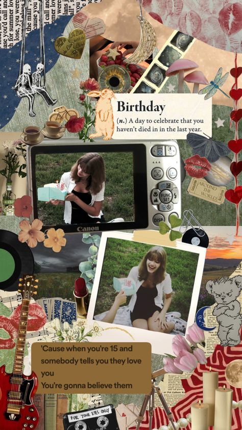 my bday lol #myfirstshuffle #green #collage #vintage #love #aesthetic Birthday Moodboard Aesthetic, About Me Collage Aesthetic, Bday Collage Ideas, Birthday Card Collage Ideas, Collage Birthday Cards, Photo Collage Birthday Card, Collage Birthday Instagram, Happy Birthday Collage Insta Story, Birthday Invite Aesthetic