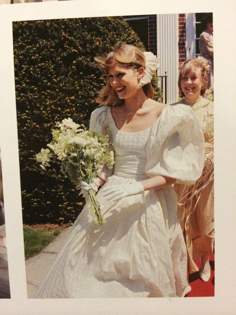 Nancy Donahue in bridal gown by Perry Ellis Red Scare, Estilo Hippy, Vintage Bride, Wedding Mood, White Dresses, 가을 패션, Here Comes The Bride, Wedding Bells, Future Wedding