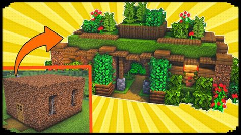 Dirt Minecraft House, Minecraft Dirt House Ideas, Minecraft Dirt House, Stardew Inspiration, Mc Houses, Minecraft Base, Case Minecraft, Grass Roof, Best Banner Design