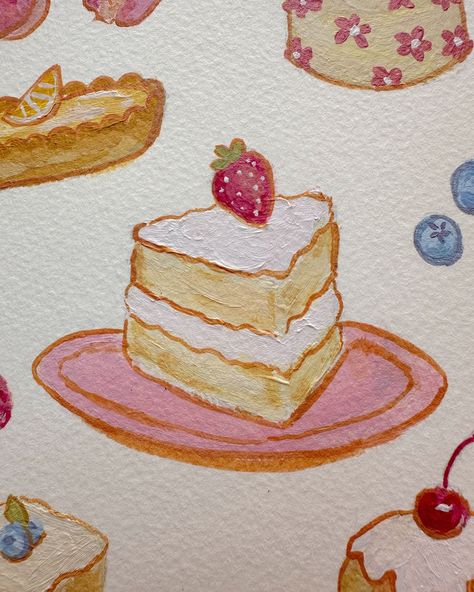 Pastel Cute Drawing, Ideas To Draw In Your Sketchbook, Paint Drawings Easy, Pink Food Drawing, Cute Cake Drawing Aesthetic, Cake Drawing Aesthetic, Trendy Art Paintings, Peppermint Drawing, How To Draw Food