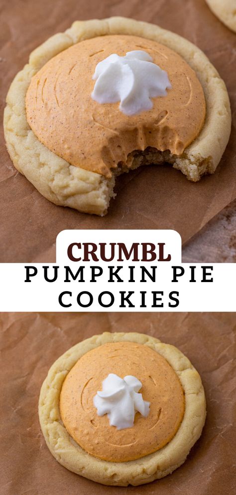 Pumpkin Pie Cookie, Crumble Cookie Recipe, Pumpkin Pie Cookies, Fall Baking Recipes, Pie Cookies, Pumpkin Pie Filling, Tasty Baking, Sweet Snacks Recipes, Fun Baking Recipes