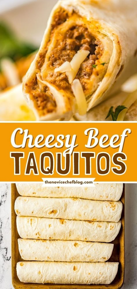 Oven Baked Taquitos, Taquitos Baked, Beef Taquitos, Baked Taquitos, The Novice Chef, Novice Chef, Taquitos Recipe, Easy Oven, Easy Cheesy