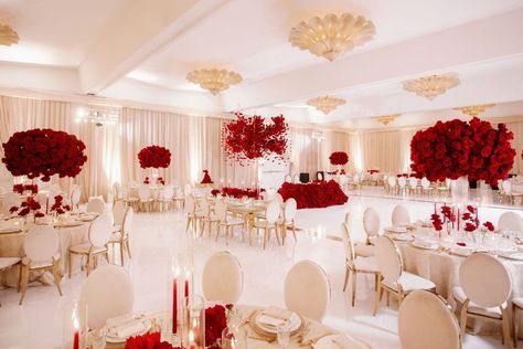 Anastasia & Mark | Butterfly Floral Design Red Wedding Receptions, Victorian Wedding Themes, Rose Wedding Theme, Red Gold Wedding, Red Wedding Decorations, Black And White Wedding Theme, Dream Wedding Reception, Red And White Weddings, Red Wedding Theme