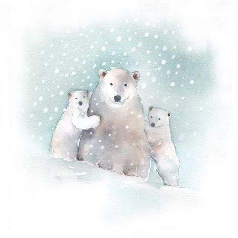 Polar Bear Watercolor, Polar Bear Drawing, Polar Bear Art, Penguin Art, Animal Portraits Art, Winter Illustration, Watercolor Paintings For Beginners, Winter Watercolor, Christmas Tree Art