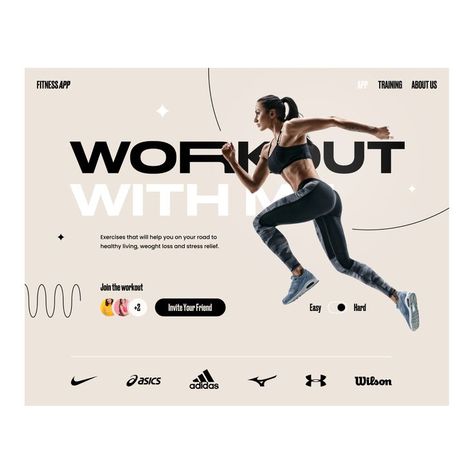 #workout #weightloss #yoga #girl #gym #fitness #sport #uiux #trend #design #web #landing #ux #ui Gym Advertising, Web Sport, Crazy Monkey, Hero Section, Fitness Branding, Banner Web, Sports Website, Ui Design Website, Fitness App