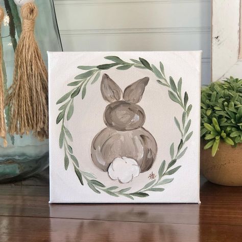 Easter Canvas Painting, Wreath Painting, Diy Nursery Art, Easter Canvas, Easter Paintings, Easter Wood Crafts, Easter Arts And Crafts, Bunny Watercolor, Bunny Painting