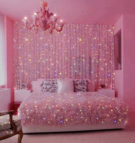 Bedazzled Things, Glitter Wallpaper Bedroom, Glitter Bedroom, Glitter Wallpapers, Glitter Room, Rain Bow, Pink Glitter Wallpaper, Barbie Vibes, Glam Aesthetic