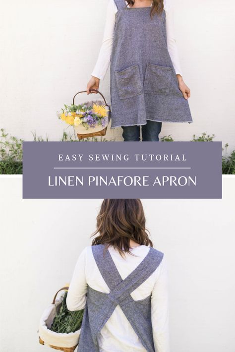 Linen Vest Pattern, Farmhouse Apron Pattern, Smock Pattern Free, Cross Back Apron Pattern, Linen Apron Pinafore, Linen Pinafore Apron, Apron Ideas, Apron Pinafore, Apron Sewing