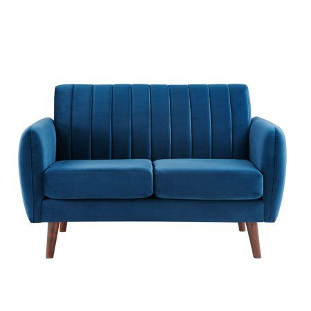 Create a focal point in your room with this Mid-Century Modern Velvet Sofa in Nile Velvet. Design details provide a vintage feel. You will create a sophisticated, inviting, luxurious and cozy space when you complete your room with this sofa. Color: Blue. Blue Velvet Loveseat, Living Room Loveseat, Blue Velvet Couch, Navy Living, Navy Blue Sofa, Navy Sofa, Bedroom Storage Cabinets, Modern Velvet Sofa, Navy Living Rooms