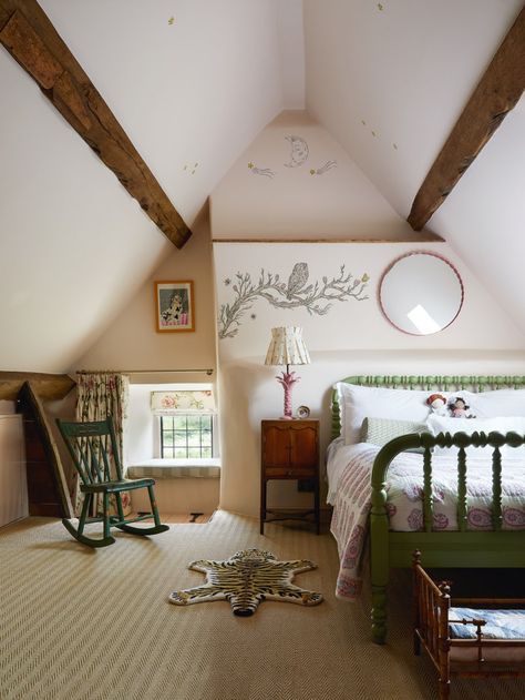 Three 17th-century Cotswold cottages become a cohesive, colourful house | House & Garden Tiny Attic Bedroom, Small Cottage Bedroom Ideas, Small Cottage Bedroom, Cotswold Cottages, Cottage Bedroom Ideas, English Interior Design, Colourful House, Larnaca Cyprus, Cotswolds Cottage