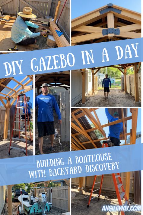 DIY gazebo boathouse instructions and tips Pvc Gazebo Diy, Diy Gazebo Ideas Cheap, Outside Gazebo, Inexpensive Backyard Ideas, Diy Carport, Diy Gazebo, Gazebo Plans, Cedar Posts, Grill Gazebo