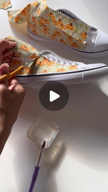 Mya on Instagram: "Fabric covered shoes! Endless amount of customization 🤪 next I want to cover a pair of older @vans that I just can’t seem to get rid of! So this would be a perfect project for them!  I used fabric Mod Podge but did you guys see @scorchmarker new Magic Modge?! Has anyone tried it out on shoes??! Looks even better #myakayemade   #diy #modpodge #upcycle #vans #upcycling #upcycledfashion #sewing #handmade #handmadeshoelaces #decopage #diycrafts #summershoes #modpodgecrafts #sewingproject" Modge Podge Shoes Diy, Decoupage Shoes Fabric, Covering Shoes With Fabric Diy, How To Customize Shoes Diy, Cover Boots With Fabric Diy, Fabric On Shoes Diy, Diy Modge Podge Crafts, Fabric Covered Shoes Diy, Upcycle Heels