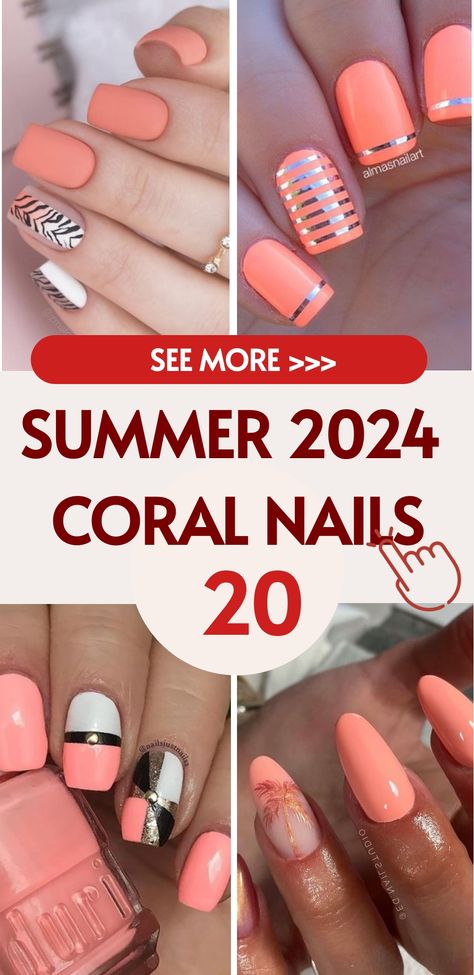 Nails Collections - Willtiptop Coral Nail Art Designs, Beach Gel Nails Summer, Summer Set Nails, Beachy Square Nails, Coral Nail Designs Summer, Coral And Gold Nails Design, Beach Nails Coral, Coral Nail Colors, Coral Ombre Nails Summer