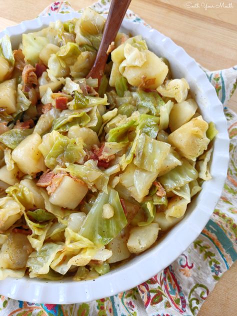 Southern-Style Cabbage & Potatoes Southern Cabbage And Sausage Recipes, Fried Cabbage And Potatoes, Recipes For Vegetables, Southern Cabbage, Smothered Cabbage, Buttermilk Marinated Chicken, Rice Casseroles, Cabbage And Onions, Easy Cabbage Recipes