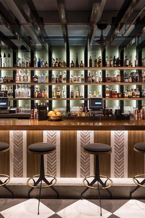 Rooftop @ 1WLO - Hotel, Restaurant & Nightclub Design by Big Time Design Studios Back Bar Design, English Bar, Bar Lounge Design, Bar Concept, Bar Deco, Bar Counter Design, Architecture Restaurant, Decoration Restaurant, Bar Shelves