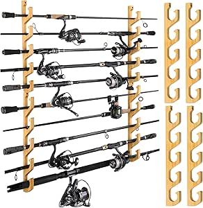 PLUSINNO WH5 Horizontal Fishing Rod/Pole Holders for Garage, Wall or Ceiling Mounted Fishing Rod Rack, Solid Wood Fishing rod Holder Holds up to 5 Rod or Combos or Nets Storage Racks Diy Fishing Rod, Fishing Pole Holder, Fishing Rod Storage, Fishing Rod Rack, Rod Rack, Wood Fish, Storage Racks, Fishing Rod Holder, Storage Hooks