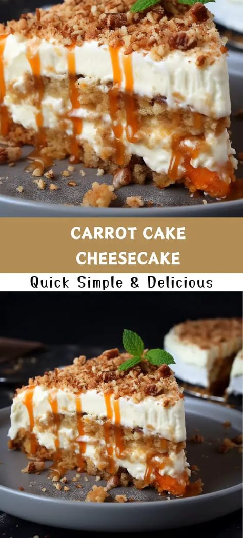 Imagine a dessert that's a fusion of two of the most beloved treats- carrot cake and cheesecake; Carrot cake cheesecake is a heavenly dessert that delivers a unique taste and texture profile that's hard to resist. Cheesecake Carrot Cake, Savory Hand Pies Recipes, Cake And Cheesecake, Carrot Recipes Dessert, Unique Cheesecake, Fun Cheesecake Recipes, Carrot Cake Dessert, Carrot Cake Cheesecake Recipe, Carrot Cheesecake