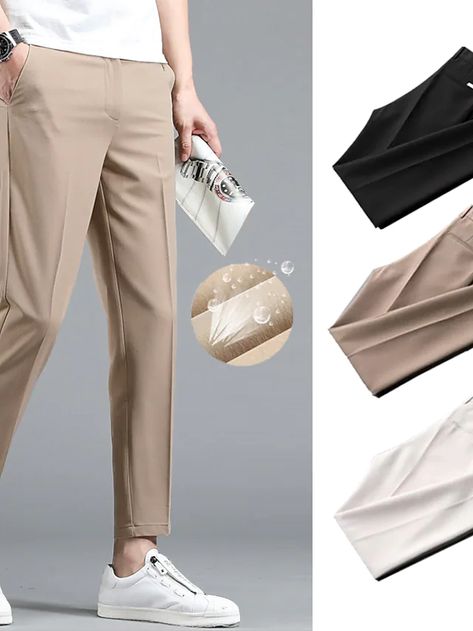 Men's Casual Chino Dress Pants Straight Pants Ankle-Length Pants Business Casual Solid Color Breathable Mid Waist Black Khaki White Beige 29 30 31 32 33 2021 - US $22.6 Khaki Ankle Pants Outfit, Khakis Outfit, Mens Taper, Kpop Fashion Men, Business Casual Wear, Tapered Chinos, Men's Dress Pants, Mens Chino Pants, Casual Chinos