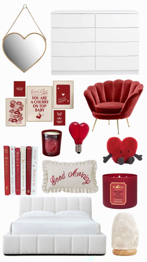 Red Apartment Decor, Red Bedroom Aesthetic, Red Dorm, Red Room Decor, Sorority Room, Nyc Rooms, Dorm Room Styles, Cool Room Designs, Bedroom Redesign