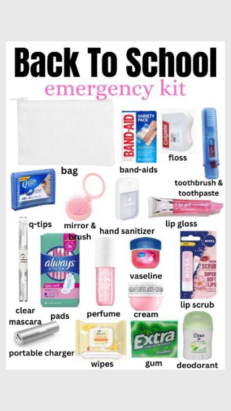 Boy Essentials, 6th Grade Tips, Schul Survival Kits, Period Bag, Middle School Essentials, Studie Hacks, School Emergency Kit, School Backpack Essentials, Middle School Survival