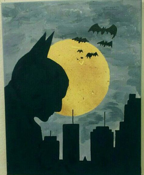 Batman Gotham Painting, Batman Painting, Surprise Ideas, Wine And Canvas, Brandon Lee, Metallic Copper, The Full Moon, Night Painting, Painting Class